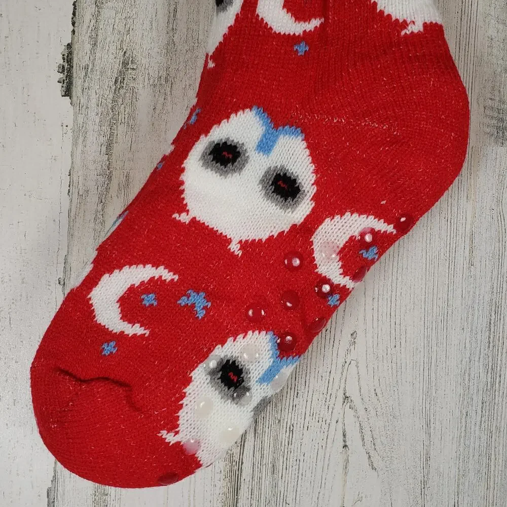 NWT Mari Clare Sherpa Lined Knit Winter Owl Moon Star No-Slip Slipper Socks